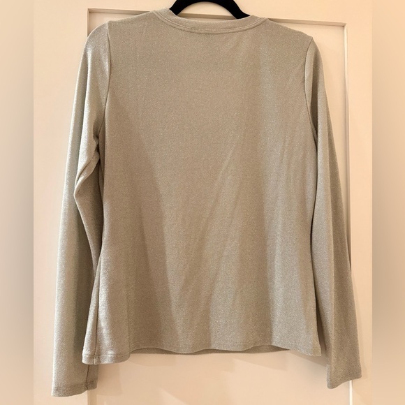 White House Black Market Shimmering Silver Long Sleeve Top - Picture 2 of 4